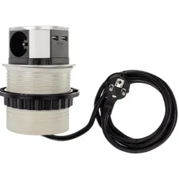 Ausziehbare elektrische Steckdose TETRABOX FRENCH 3x 230V + 2x USB / Aluminium