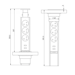 Ausziehbare Steckdose SCHUKO 3x230V / Schwarz