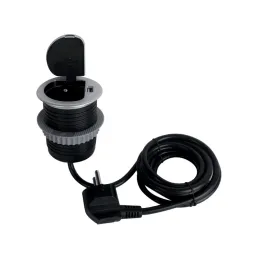 Innen Steckdose in den Tisch COMPACT 1x230V + USB-Ladesteckdose / Aluminium