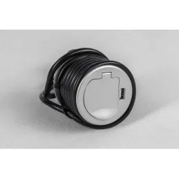 Innen Steckdose in den Tisch COMPACT 1x230V + USB-Ladesteckdose / Aluminium