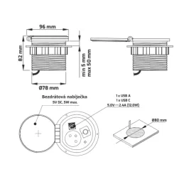 Innensteckdose für Tisch LUPO FRENCH 1x230V + USB A/C - Schwarz