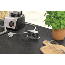 Ausziehbare Doppelsteckdose PICCOLINO SCHUKO 2x 230V / Edelstahl