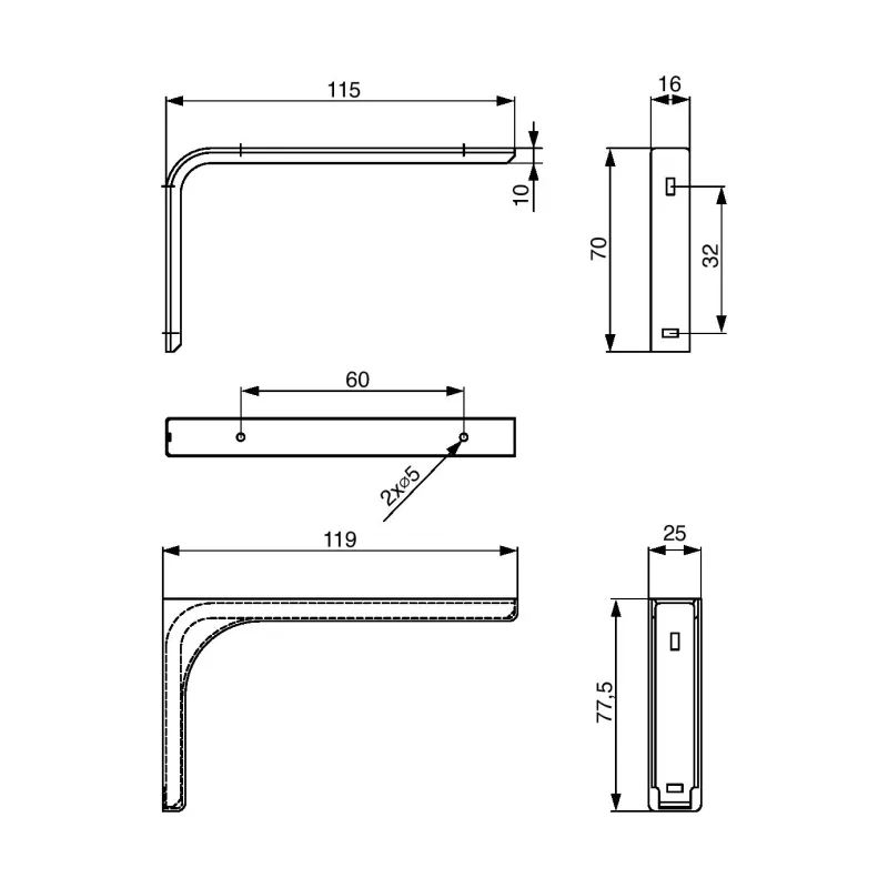 Metallbügel mit Abdeckung 119 x 77 / Dunkelbraun
