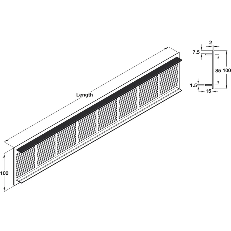 DAZZLEEX Lüftungsgitter 100x250 Mm – Aluminium, Rechteckig, Für Innen & Außen – Einfache Montage Ohne Bohren
