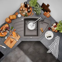 Blanco ZIA 9 E Eckspüle aus Keramik / Kaffee