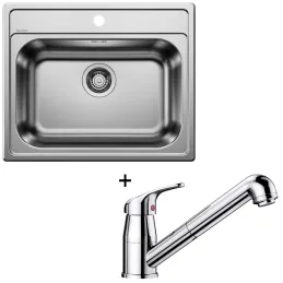Set Blanco Edelstahlspüle DANA 6 + Armatur DARAS-S mit Brause / Glänzendes Chrom