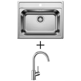 Set Blanco Edelstahlspüle DANA 6 + Armatur MIDA / Glänzendes Chrom