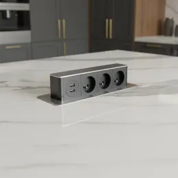 Ausziehbare elektrische Steckdose HOPBOX FRENCH / Gebürstetes Aluminium
