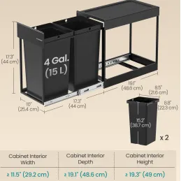 Ausziehbarer Mülleimer GALAXY 300mm - 2 x15L / Schwarz