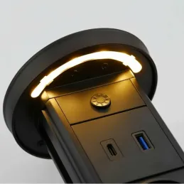 Ausziehbare Steckdose LEGIA FRENCH 2x230V + USB A-C + Licht / Schwarz matt