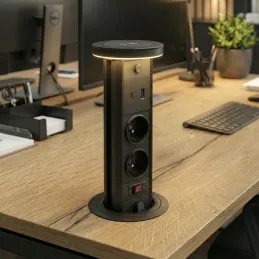 Ausziehbare Steckdose LEGIA FRENCH 2x230V + USB A-C + Licht / Schwarz matt