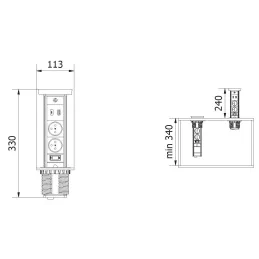 Ausziehbare Steckdose LEGIA SCHUKO 2x230V + USB A-C + Licht / Weiß matt