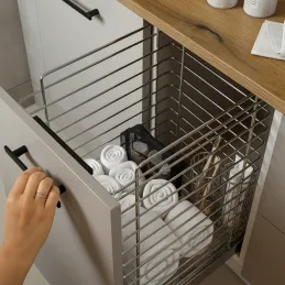 Ausziehbarer Wäschekorb mit Dämpfung und Türbefestigung ORTA / Glänzendes Chrom