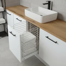 Ausziehbarer Wäschekorb mit Dämpfung und Türbefestigung ORTA / Weiß matt