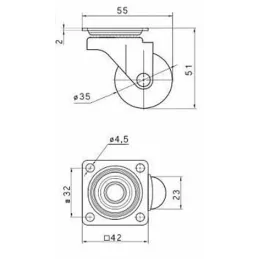 Möbelrolle ohne Bremse LINOX 35 / Chrom - Schwarz