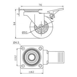 Möbelrolle mit Bremse LINOX 35 / Chrom - Schwarz