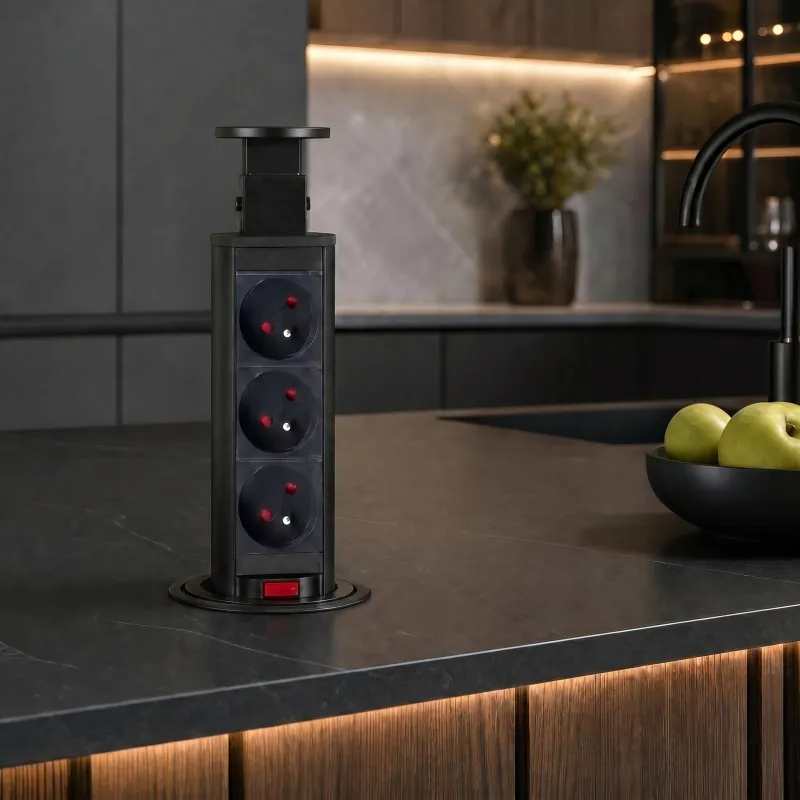 Ausziehbare elektrische Steckdose ASTRA 3x230V FRANZÖSISCH / Schwarz