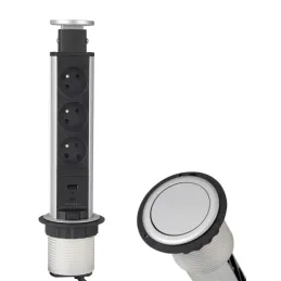 Ausziehbare elektrische Steckdose ASTRA FRENCH 3x230V + 2x USB-Ladefunktion / Aluminium