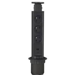 Ausziehbare elektrische Steckdose ASTRA FRENCH 3x230V + 2x USB-Ladung / Schwarz