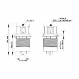 Ausziehbare elektrische Steckdose MULTIBOX 4x 230V + 2x USB + 2x RJ45 / Weiß