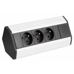 Innen-Steckdosenleiste CORNER FRENCH 3x 230V / Schwarz - Aluminium