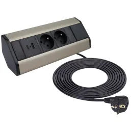 Innen-Steckdosenleiste CORNER FRENCH 2x 230V +2x USB / Schwarz - Edelstahl