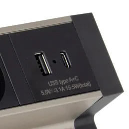 Innere Tischsteckdose 3x230V + 2xUSB Laden / Edelstahl