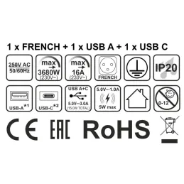 Innensteckdose für Tisch LUPO FRENCH 1x230V + USB A/C - Schwarz