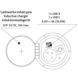 Innensteckdose für Tisch LUPO FRENCH 1x230V + USB A/C - Schwarz
