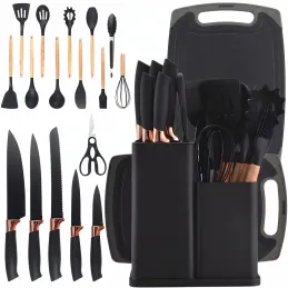 Set aus 12 Küchenbestecken und Messern mit Schere und Brett ELYS / Schwarz