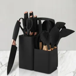 Set aus 12 Küchenbestecken und Messern mit Schere und Brett ELYS / Schwarz