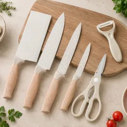 Set 6-teiliges Küchenmesserset mit Schere und Schäler UGO / Cremefarben