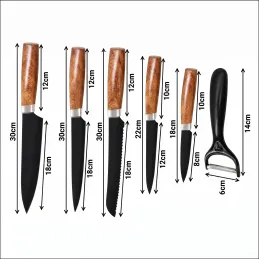 Set 5 Stück Küchenmesser mit Schäler ALIA / Schwarz