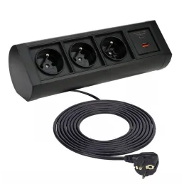 Elektrische Steckdose OFFICE 3x230V + 1xUSB C+A FRANZÖSISCH / Schwarz matt