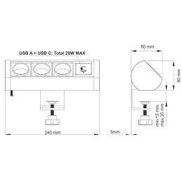 Elektrische Steckdose OFFICE 3x230V + 1xUSB C+A FRANZÖSISCH / Schwarz matt