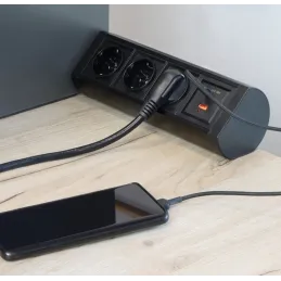 Elektrische Steckdose OFFICE 3x230V + 1xUSB C+A FRANZÖSISCH / Schwarz matt