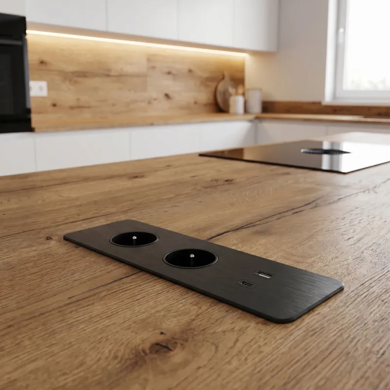 Elektrische Steckdosenleiste EUROBOX 2x230V + 1xUSB C+A FRANZÖSISCH / Schwarz matt
