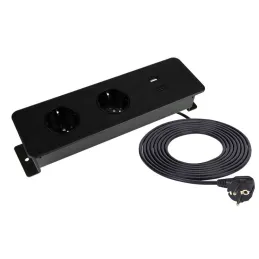 Elektrische Steckdosenleiste EUROBOX 2x230V + 1xUSB C+A SCHUKO / Schwarz matt