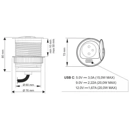 Innensteckdose ALPHA BOX SCHUKO 1x230V + USB C / Schwarz matt