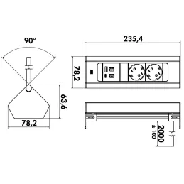 Innenraum-Steckdosenleiste Bachmann Casia 2 FRENCH 3x 230V / Aluminium