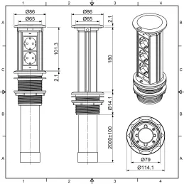 Ausfahrbare elektrische Steckdose Elevator NEU 2x230V FRANZÖSISCH / Schwarz