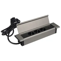 SLIM BOX SCHUKO 3-fach Steckdosenleiste für den Innenbereich 230V + USB / Edelstahl