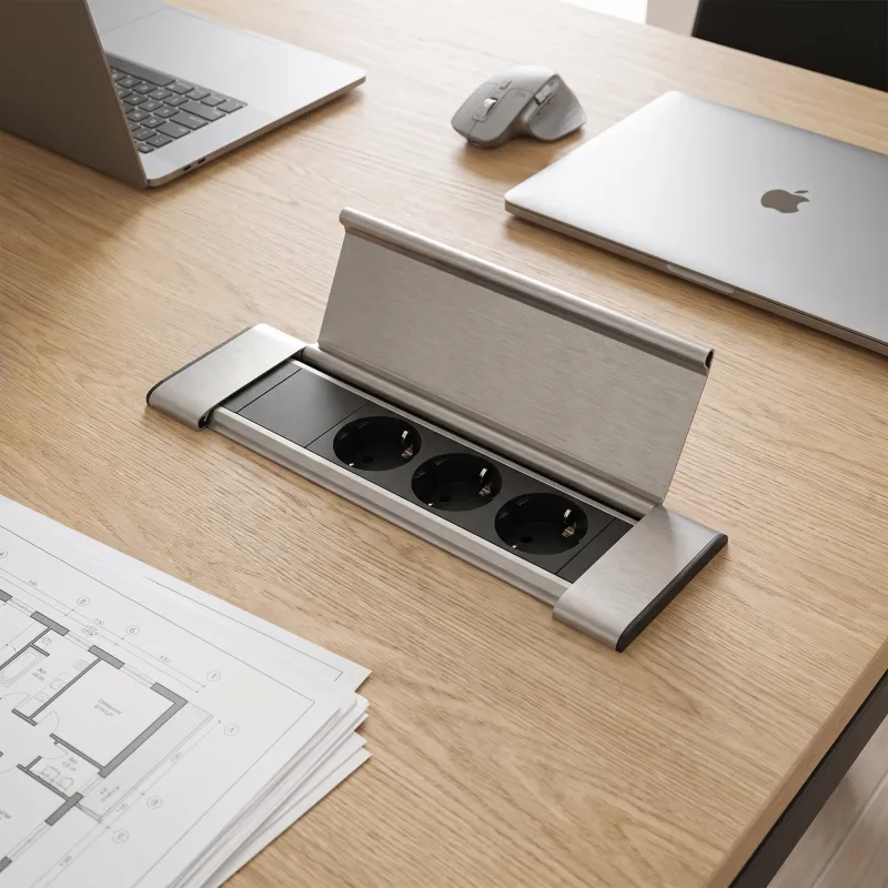 SLIM BOX SCHUKO 3-fach Steckdosenleiste für den Innenbereich 230V / Edelstahl