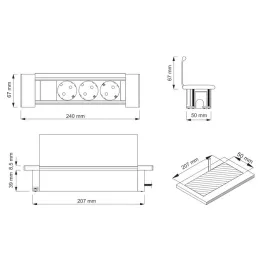 Innenraum-Steckdosenleiste SLIM BOX SCHUKO 3x 230V / Schwarz matt