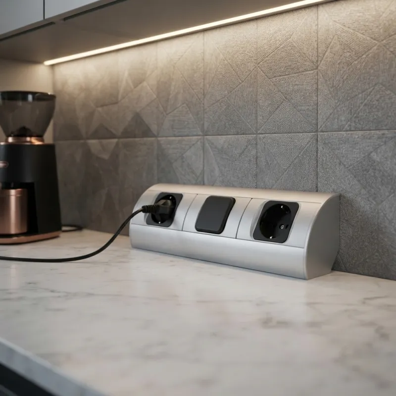 Innen-Steckdosenleiste CORNER SCHUKO 2x 230V mit Schalter / Aluminium