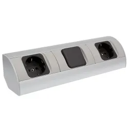 Innen-Steckdosenleiste CORNER SCHUKO 2x 230V mit Schalter / Aluminium
