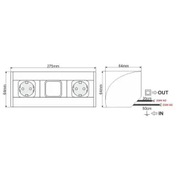 Innen-Steckdosenleiste CORNER SCHUKO 2x 230V mit Schalter / Aluminium