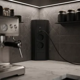 Innen-Steckdosenleiste CORNER SCHUKO 2x 230V + USB A-C / Schwarz matt