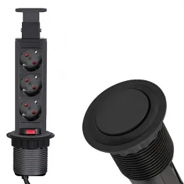 Ausziehbare elektrische Steckdose ASTRA 3x230V SCHUKO / Schwarz