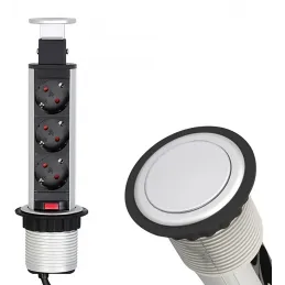 Ausfahrbare elektrische Steckdose ASTRA 3x230V SCHUKO / Aluminium